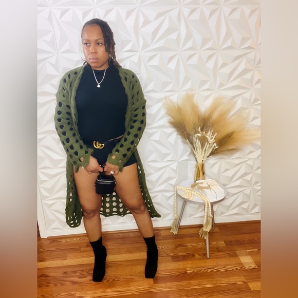 Pressed Hollow Open Flared Cardigan - Olive - Picture 3 of 4